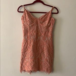 Lace and fringe coral coloured dress!